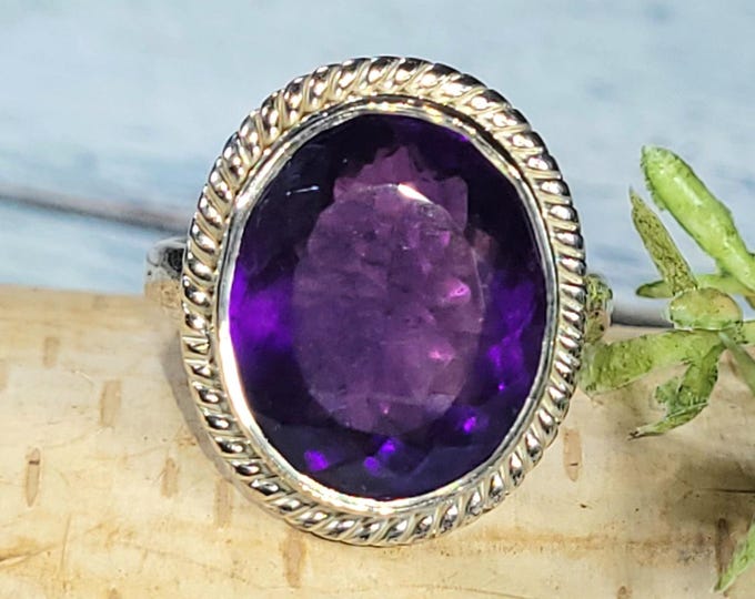 Amethyst Ring, Amethyst Sterling Silver Ring Size 6.50, Handmade Amethyst Sterling Silver Ring, Statement Amethyst Ring, Gift for Her, JB