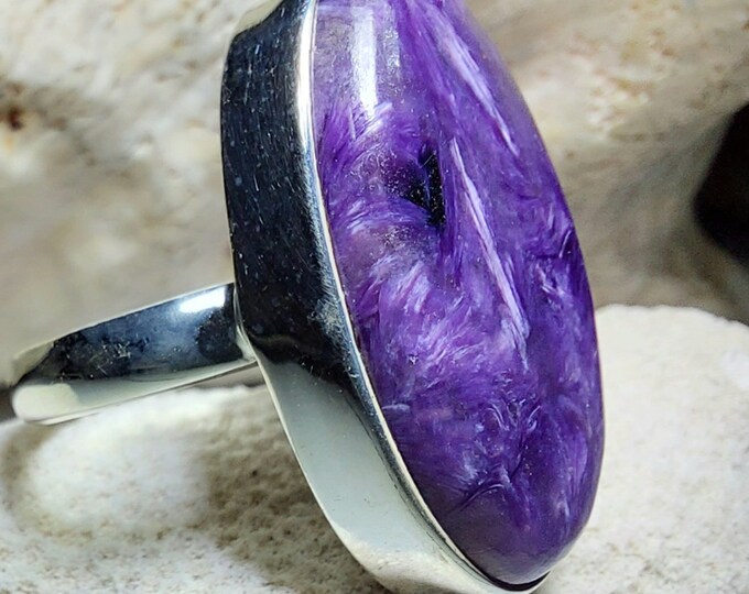 Charoite Ring,.925 Sterling Silver Charoite Ring, Size 7 1/2 Charoite Ring, Statement Ring, Size 7 1/2 Sterling Silver Ring, Gift for her GG
