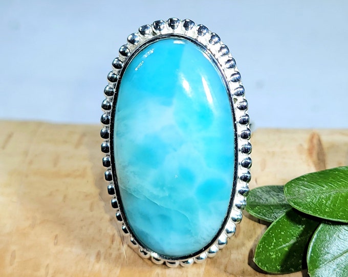 Larimar Ring, Dominican Larimar Sterling Silver Ring, Larimar Silver Ring, Premium Larimar Sterling Silver Ring  Size 7, Gift for Her, DS