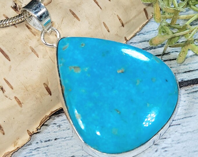 Handmade Arizona Turquoise Sterling Silver Pendant: .925 Boho Jewelry