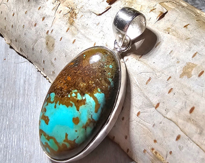 Tibetan Turquoise .925 Sterling Silver Pendant, Turquoise Pendant, Statement Pendant, Handmade Pendant, Boho Turquoise Pendant, GK31