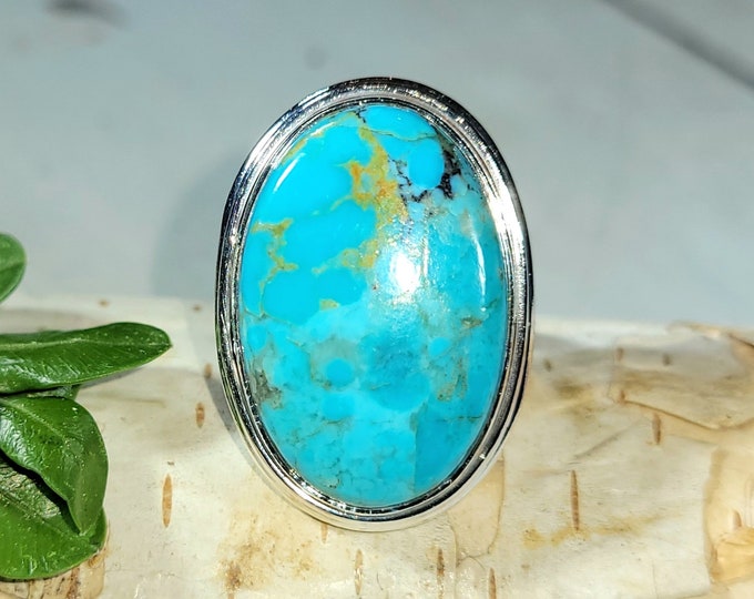 Natural Premium Grade Arizona Kingman Turquoise .925 Sterling Silver Ring Size 7.5 Weighs 8 Grams Gift for Her Mother's Day Gift
