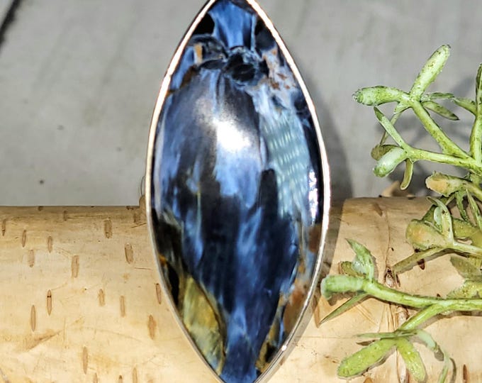 Pietersite Ring, Blue Pietersite Sterling Silver Ring, Handmade Pietersite Ring, Statement Ring , Gift for Her, Size 6.75 HT