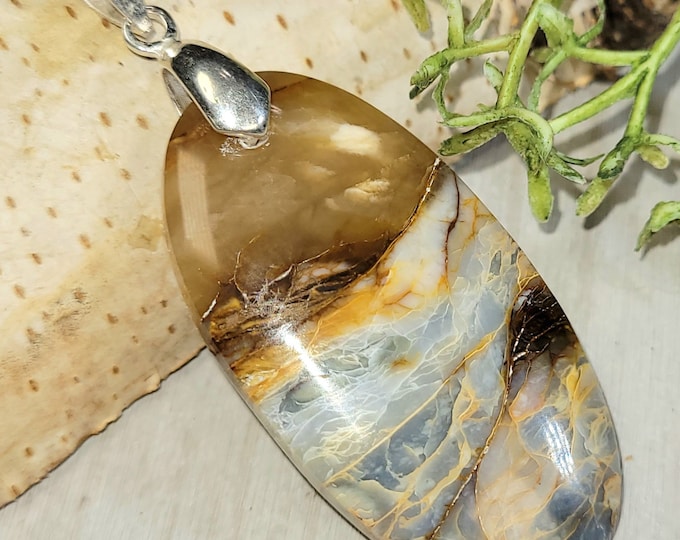Blue Common Opalized Pendant, Blue Common Opalized Wood Sterling Silver Pendant, Petrified Wood Pendant, New Find, Gift for Her HA22