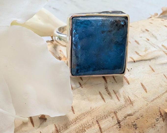 Natural Premium Grade Apatite Gemstone Ring, Handmade Apatite Sterling Silver Ring Size 8, Boho Ring, Apatite Ring, HV
