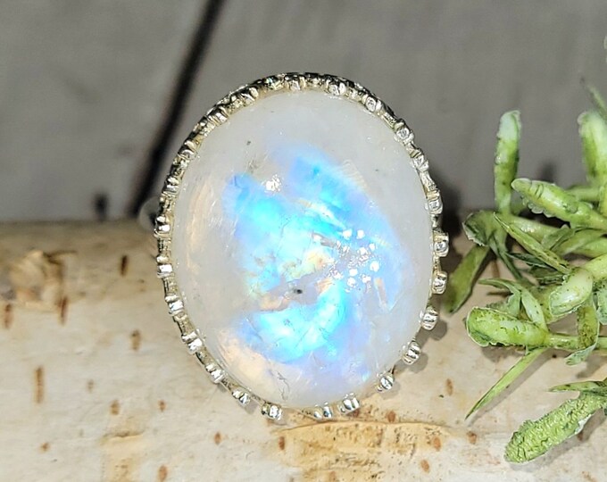 Moonstone Ring, Handmade Moonsone Sterling Silver Ring Size 7 Handmade Ring, Boho Ring, Statement Ring, Gift for Her HA
