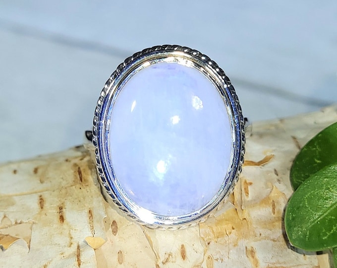 Natural Premium Grade Oval Moonstone .925 Sterling Silver Ring Size 7.5 7 Grams 7/8" x 11/16" EX44