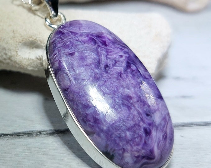 Charoite Pendant, Charoite Sterling Silver Pendant, Premium Grade Charoite Pendant, Statement Pendant, Gift for Her, Handmade Pendant, GG28