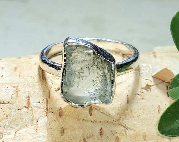 Natural Raw Rough Cut Aquamarine Handmade .925 Sterling Silver Ring Size 6 3 Grams 7/16" x 1/2" CH07 Gift for Her Genuine Stone