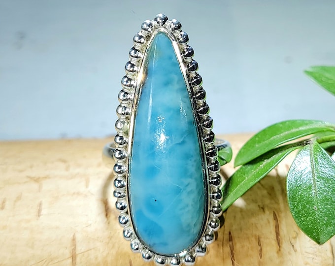 Larimar Ring, Dominican Larimar Sterling Silver Ring, Larimar Silver Ring, Premium Larimar Sterling Silver Ring  Size 6 Gift for Her, FC