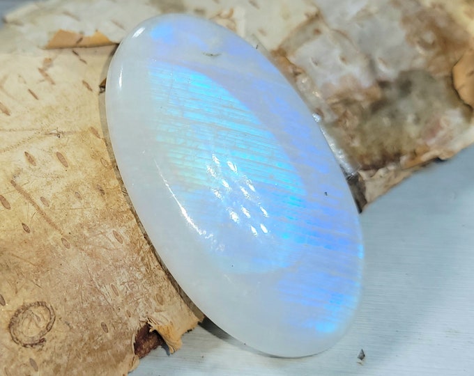 Natural Premium AAA Grade Rainbow Moonstone Oval 55Ct Cabochon Wire Wrapping, Weaving, or Pendant 38mm x 22mm Gift for Her, Collector
