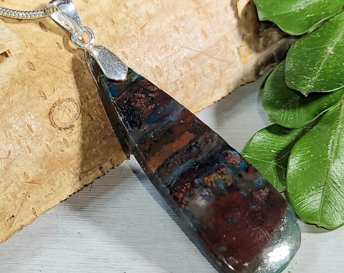 Natural Multi Color Opalized Wood Pear Cabochon  .925 Sterling Silver Pendant Custom Fit Sterling Silver Bail Gift for Her Genuine Stone