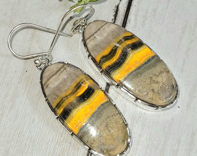 Bumblebee Jasper Earrings, Bumblebee Jasper Sterling Silver Earrings, Handmade Jasper Earrings, Statement Earrings, Gift for Her, HE18
