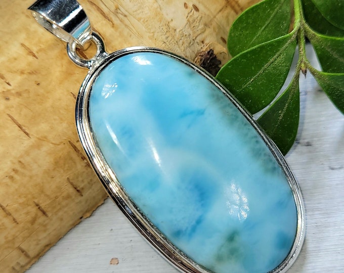 Handmade Larimar Sterling Silver Pendant: Dominican Boho Statement Jewelry