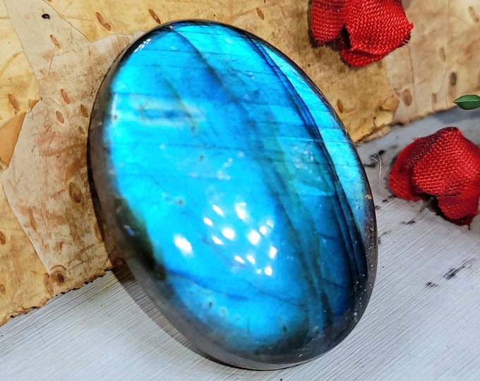 Natural Premium Blue Flash Labradorite Oval Cabochon 50ct 30mm x 22mm Wire Wrapping, Weaving, Pendant, Collector DC20