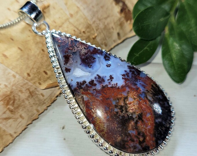 Red moss agate Pendant,  .925 Sterling Silver Moss Agate Pendant, Plume Agate pendant,  Red Moss, CT17, Gift for her, Handmade pendant