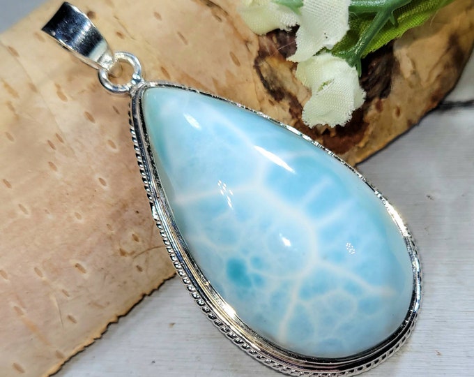 Larimar Pendant, Larimar Sterling Silver Pendant, Handmade Larimer Sterling Silver Pendant, Statement Pendant, Boho Pendant DM03 Gift