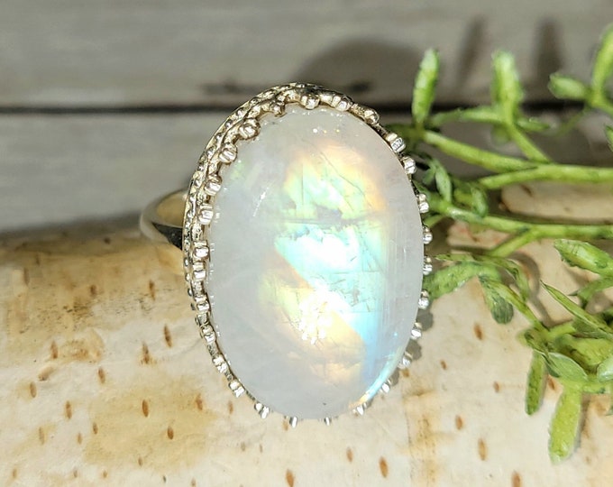 Moonstone Ring, Handmade Moonstone Sterling Silver Ring Size 7.75 Handmade Ring, Boho Ring, Statement Ring, Gift for Her GJ