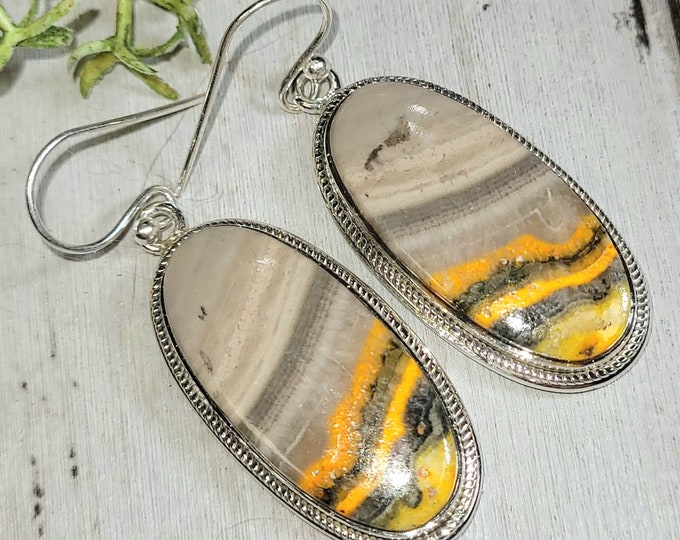 Bumblebee Jasper Earrings, Bumblebee Jasper Sterling Silver Earrings, Handmade Jasper Earrings, Statement Earrings, Gift for Her, HG05
