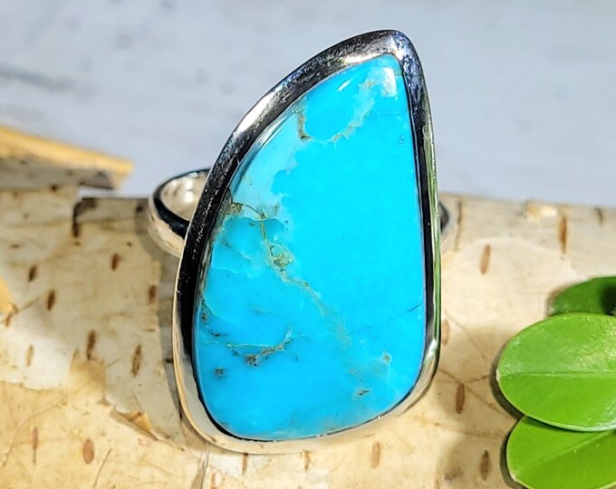 Natural Top Quality Arizona Kingman Turquoise .925 Sterling Silver Ring Size 8 Weighs 6 Grams Face Measures 1" x 11/16" CF12