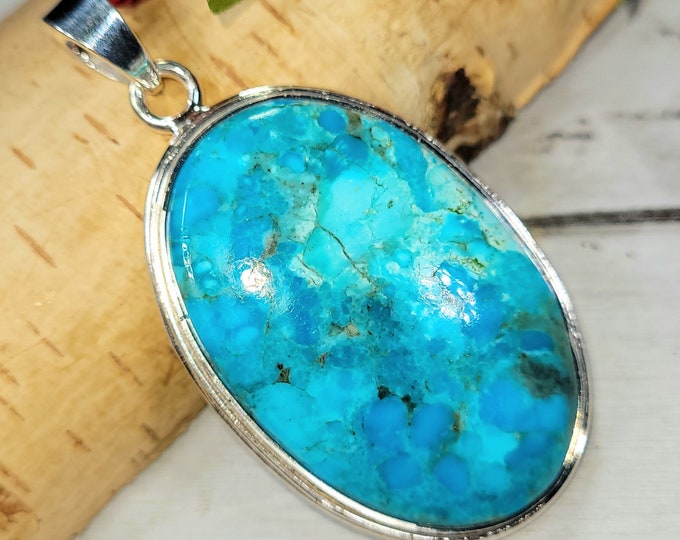Turquoise Pendant, Kingman Turquoise Sterling Silver Pendant, Arizona Kingman Turquoise  Pendant, Gift for Her, Statement Pendant