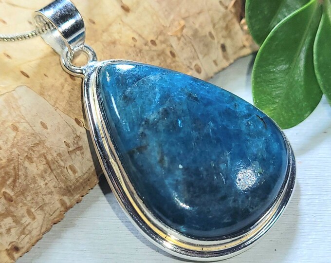 Natural Premium Quality Apatite Pear Handmade .925 Sterling Silver Statement Pendant 12gr DD41 Boho Pendant Handmade Pendant