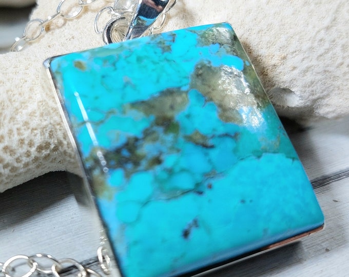 Turquoise Pendant, Sterling Silver Turquoise Pendant, Kingman Arizona Turquoise Boho Pendant, Statement Pendant GH12