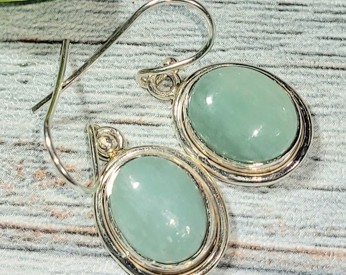 Natural Blue Chalcedony Oval .925 Sterling Silver Dangle Earrings 6 Grams 1 3/8" x 1/2" EL15