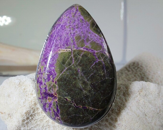 Natural Premium Grade Stichtite Sterling Silver Ring, Boho Ring, Statement Ring; Handmade Ring, Premium Grade Stichtite, Ring Size 7 1/2 GP