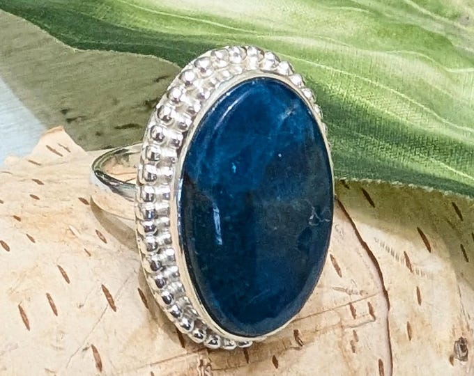 Handmade Apatite Sterling Silver Ring: Size 7 Boho Statement