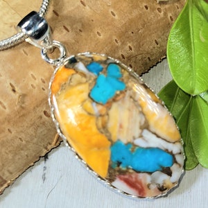 Spiny Oyster Turquoise Pendant, Spiny Oyster Turquoise w/copper, Sterling Silver Pendant, Spiny turquoise pendant, Handmade Pendant FP14