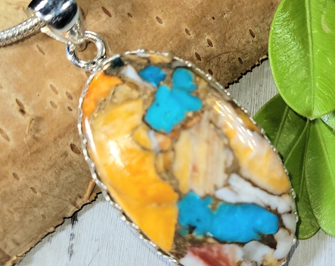 Spiny Oyster Turquoise Pendant, Spiny Oyster Turquoise w/copper, Sterling Silver Pendant, Spiny turquoise pendant, Handmade Pendant FP14