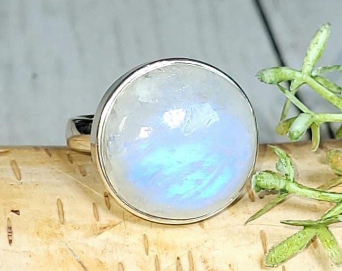 Rainbow Moonstone Ring, Moonstone Ring, Sterling Silver Moonstone Ring, Moonstone Ring Size 6.5, Statement Ring, Boho Ring, HT