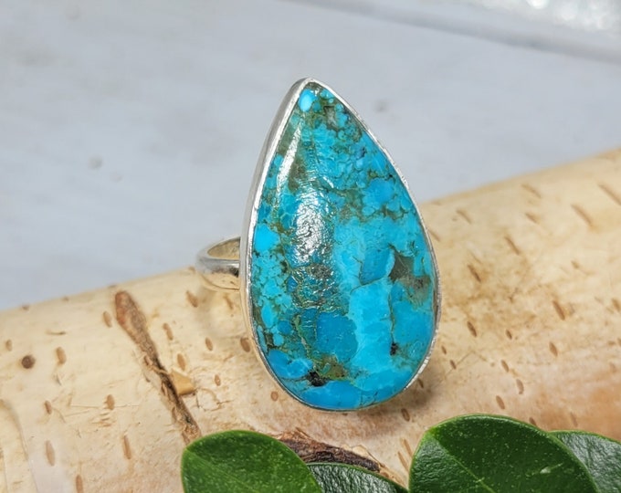 Kingman Turquoise Ring, Turquoise Ring, Arizona Turquoise .925 Sterling Silver Ring Size 8 ,Gift for Her, Boho Ring, Statement Ring DF