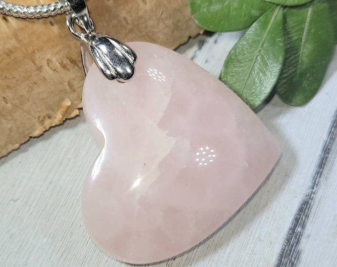 Rose Quartz Heart Pendant, Rose Quartz Sterling Silver Pendant, Statement Pendant, Handmade Pendant DU12, Gift for Her