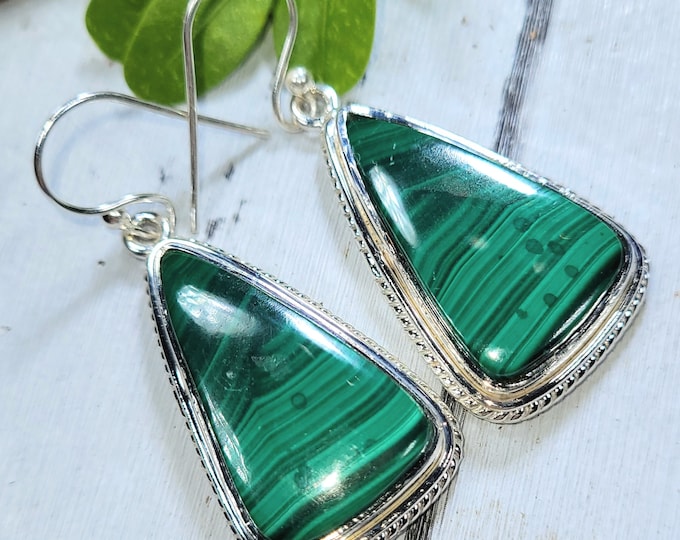 Malachite Earrings, Malachite Sterling Silver Earrings. Handmade Malachite Earrings. Statement Earrings, Gift for Her, FH23, Boho Earrings
