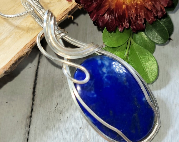 Natural Premium Lapis Lazuli wire wrapped .925 Silver Pendant, Sterling Silver Wire Wrapped pendants, Handmade Stone Jewelry CV02