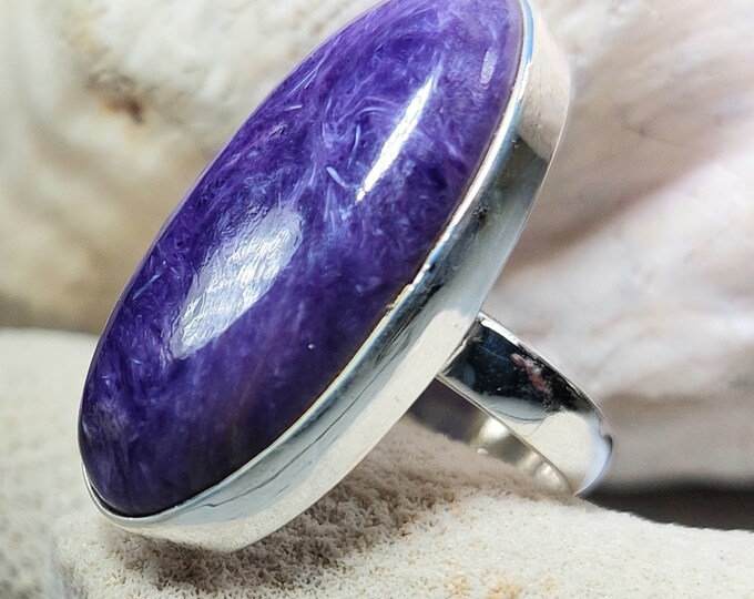 Charoite Ring,.925 Sterling Silver Charoite Ring, Size 6 1/4 Charoite Ring, Statement Ring, Size 6 1/4 Sterling Silver Ring, Gift for her GG