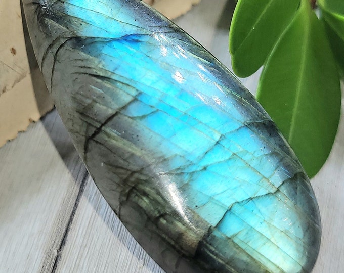 Natural Blue Multi-Flash Labradorite Pear Cabochon 50ct 10 Grams 45mm x 19mm Wire Wrapping, Weaving or Pendant, Collector LB38