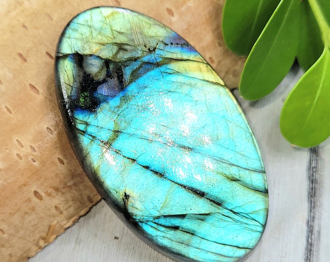 Natural Premium Grade Multi Flash Labradorite Oval Cabochons 61 carat 1 Stone Wire Wrapping, Weaving, Pendant or Ring FP24