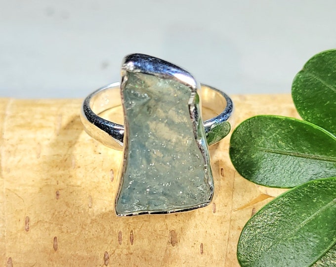Natural Raw Rough Cut Aquamarine Handmade .925 Sterling Silver Ring Size 5 , Rough cut ring, boho ring, gift for her FW19