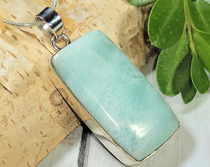 Natural Mid Grade Dominican Larimar Handmade .925 Sterling Silver Pendant 1 7/8" x 3/4" 15 grams AB40