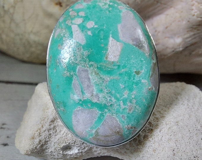 Natural Premium Variscite Sterling Silver Ring, Variscite Pear Ring Size 8.5, Statement Ring, Boho Ring, GN