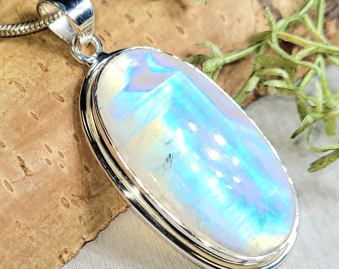 Moonstone Pendant, Rainbow Moonstone Sterling Silver Pendant, Handmade Moonstone Pendant, High Grade Moonstone Pendant, HM08