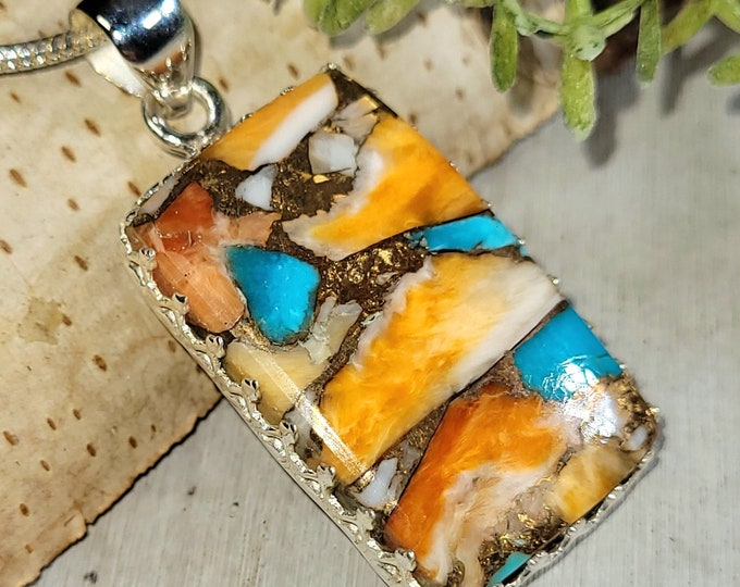 Spiny Oyster Turquoise Pendant, Spiny Oyster Turquoise w/copper, Sterling Silver Pendant, Spiny turquoise pendant, Handmade Pendant HJ41