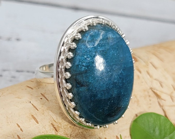 Apatite Sterling Silver Ring, .925 Sterling Silver Apatite Ring, Statement Ring, Boho Ring, Gift for her, Size 7 , Premium Apatite, DD