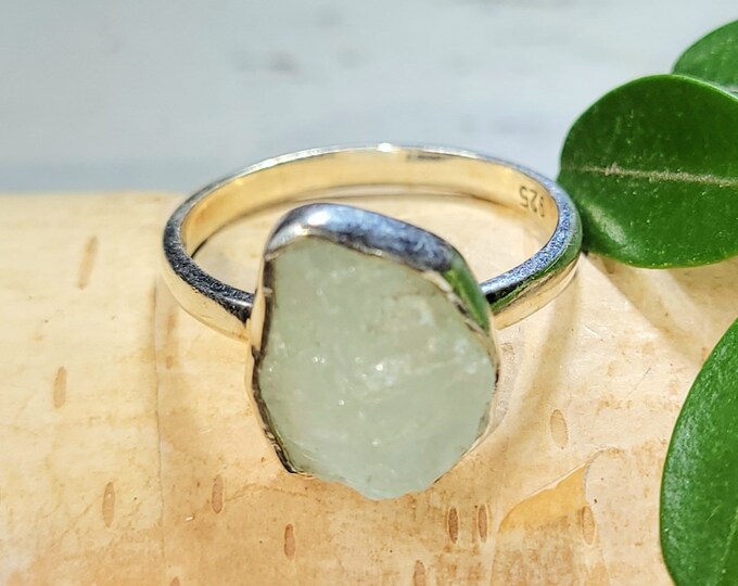 Natural Aquamarine Ring, Raw Rough Cut Aquamarine Handmade Sterling Silver Ring Size 7.75, Gift for Her, Statement Ring, Boho Ring, DR
