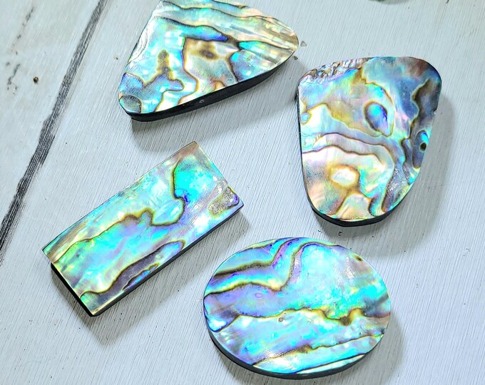 Natural High Quality Abalone Shell Cabochons 125ct 25 Grams Lot of 4 Mixed Shapes and Sizes Wire Wrapping, Weaving or Pendants AD18