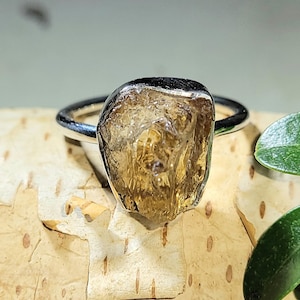 Natural Premium Yellow Rough Cut Citrine Handmade .925 Sterling Silver Ring Size 8, boho ring, gift for her, raw citrine ring, Yellow AM29