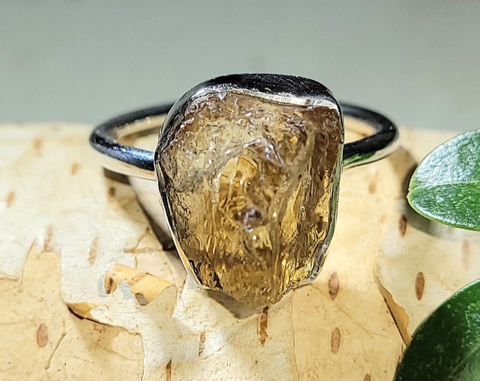 Natural Premium Yellow Rough Cut Citrine Handmade .925 Sterling Silver Ring Size 8, boho ring, gift for her, raw citrine ring, Yellow AM29